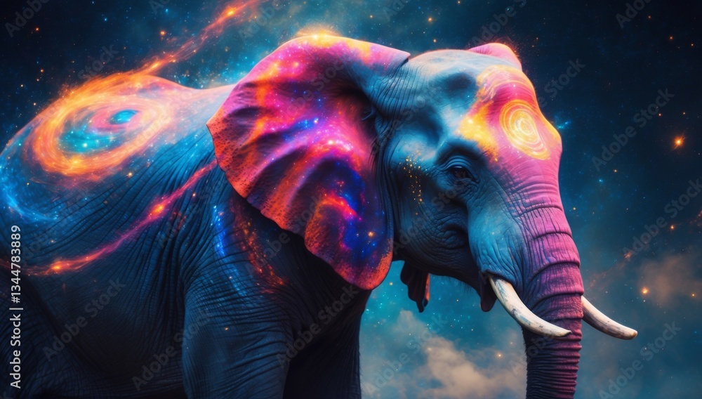 Obraz premium Surreal Cosmic Elephant Adorned with Vibrant Galactic Patterns