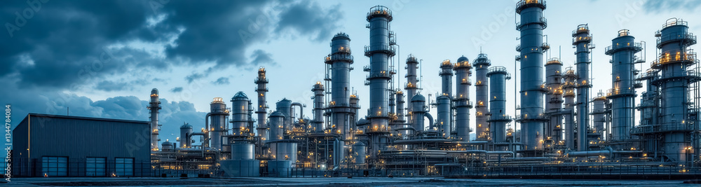 illuminated industrial complex at twilight illuminated industrial complex at twilight