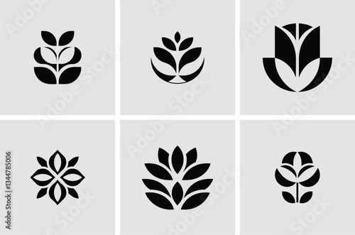 Set of Six Abstract Floral and Botanical Logo Icons in Modern Style