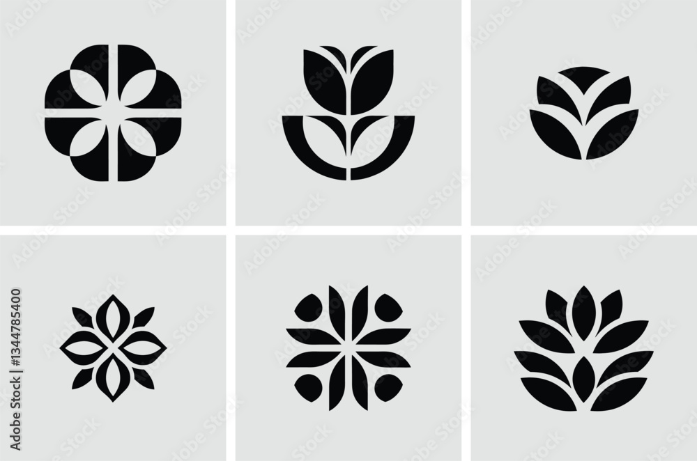Obraz premium Set of Six Abstract Floral and Botanical Logo Icons in Modern Style