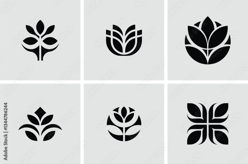Obraz premium Set of Six Abstract Floral and Botanical Logo Icons in Modern Style