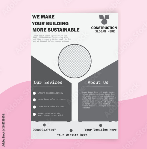 professional construction Flayer, featuring customizable logo and headline, suitable for construction company and advertising, brand identity, professionals, with necessary information using purpose.