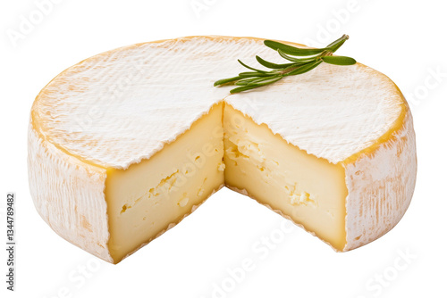 Creamy cheese wheel with a sprig of rosemary