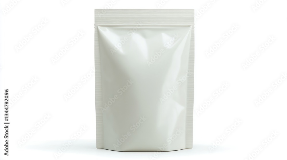 White Stand-Up Pouch Mockup, Isolated Background White Stand-Up Pouch Mockup, Isolated Background
