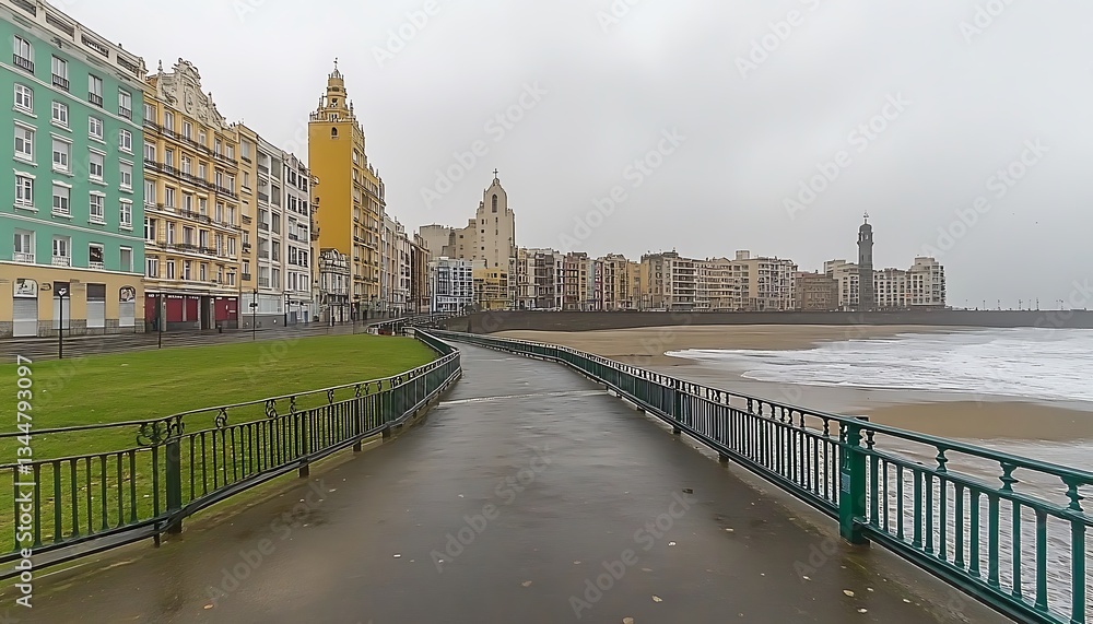 Fototapeta premium Coastal Promenade on a Cloudy Day.
