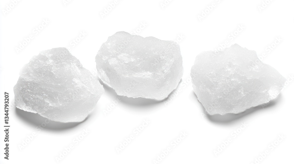White sugar crystals on white background, close-up, food photography, ingredient White sugar crystals on white background, close-up, food photography, ingredient