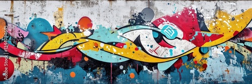 Colorful artistic mural displaying vibrant graffiti style design on urban wall