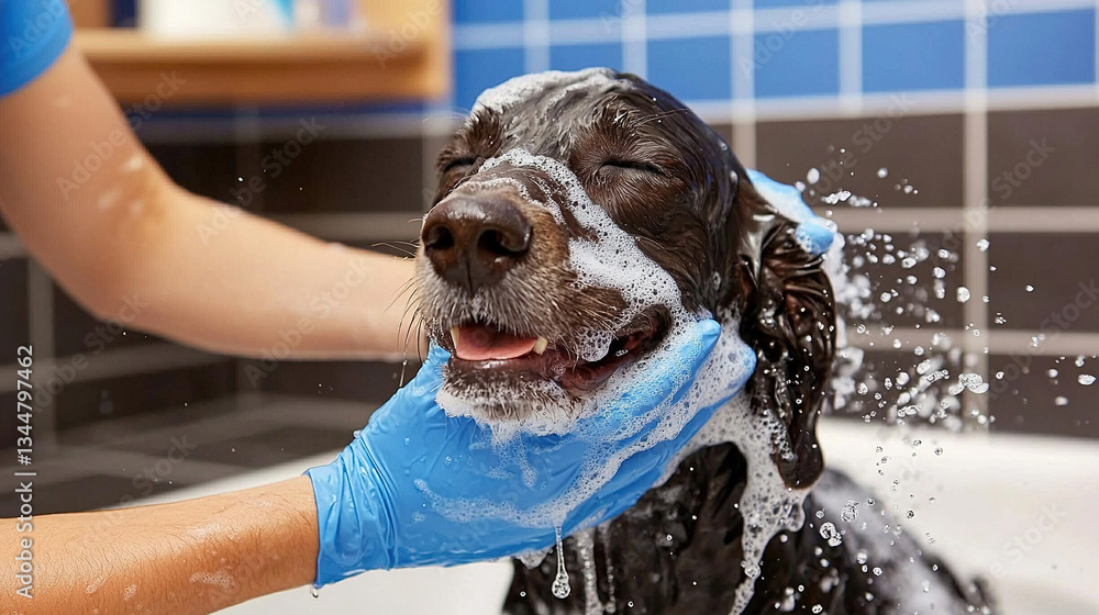 Dog enjoying a bath
