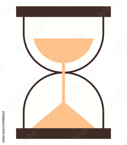 Hourglass with sand flowing from top to bottom, indicating the passage of time and patience. Ideal for time management, deadlines, productivity, persistence, waiting, countdown mindfulness. Flat
