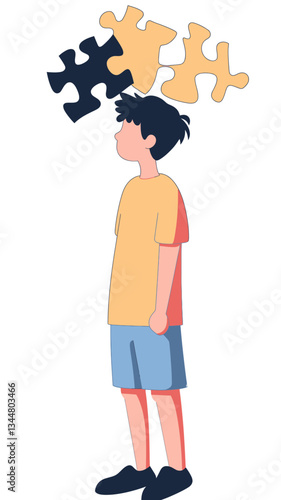 Young Teens with ADHD Expressed Through Puzzle Concept in Minimalist Vector Art