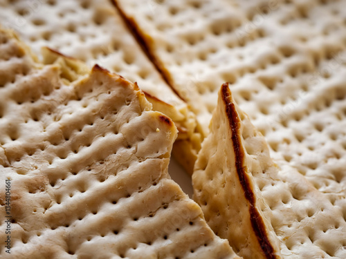 Close-up of sliced matzah with texture