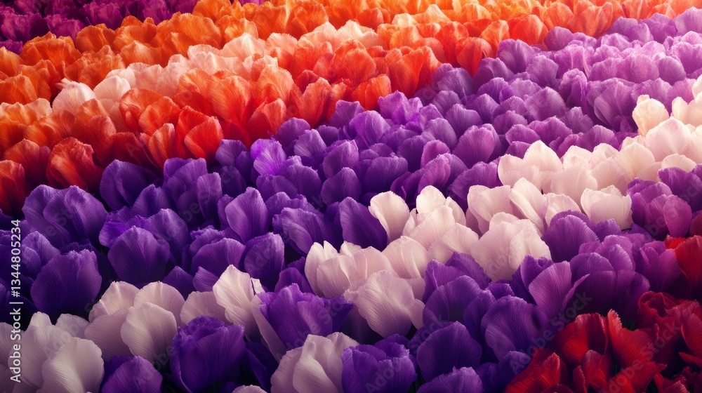 Obraz premium Vibrant tulip farm with symmetrical geometric design and colors