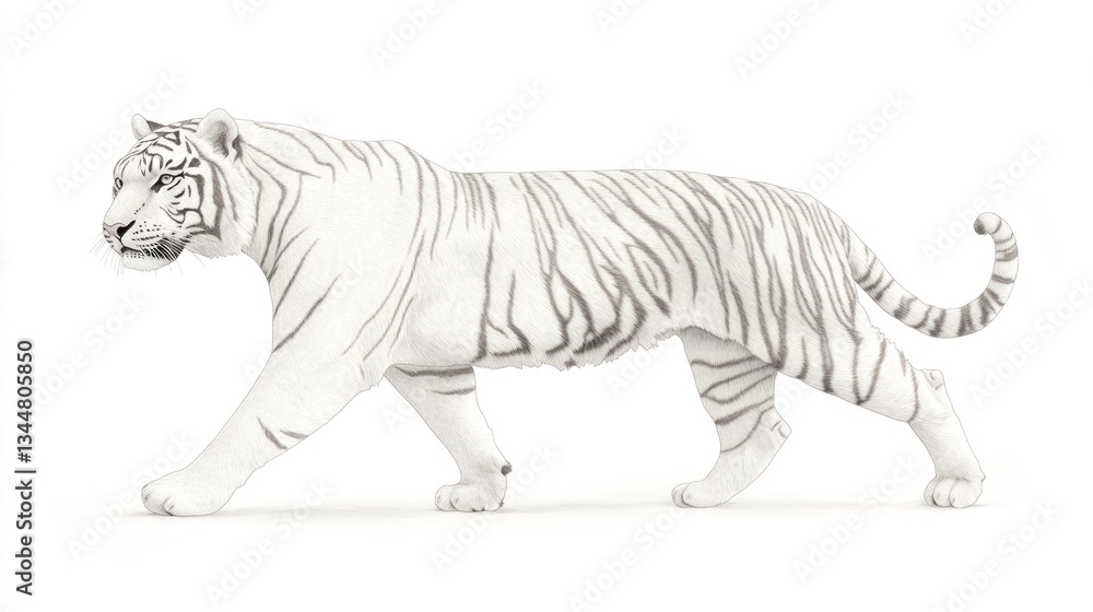 Obraz premium White tiger walking, studio shot, isolated, wildlife, graphic design