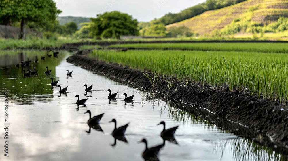 Ducks in a rice paddy