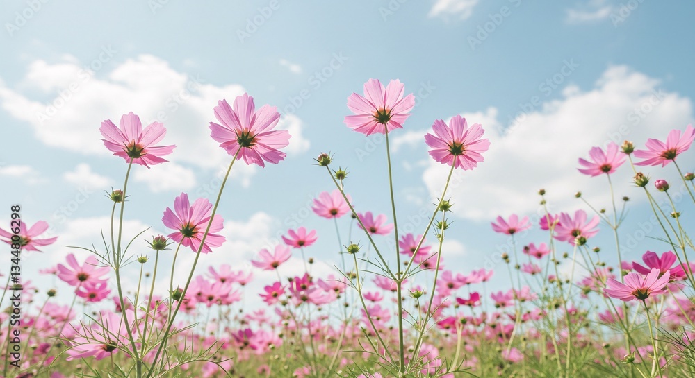 Vibrant Pink Cosmos Flowers Blooming in a Sunny Garden Vibrant Pink Cosmos Flowers Blooming in a Sunny Garden