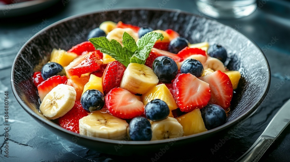 Fresh Fruit Salad with Mint Garnish Fresh Fruit Salad with Mint Garnish