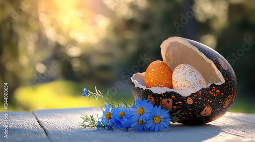 Obraz na płótnie Easter eggs in painted shell w salonie