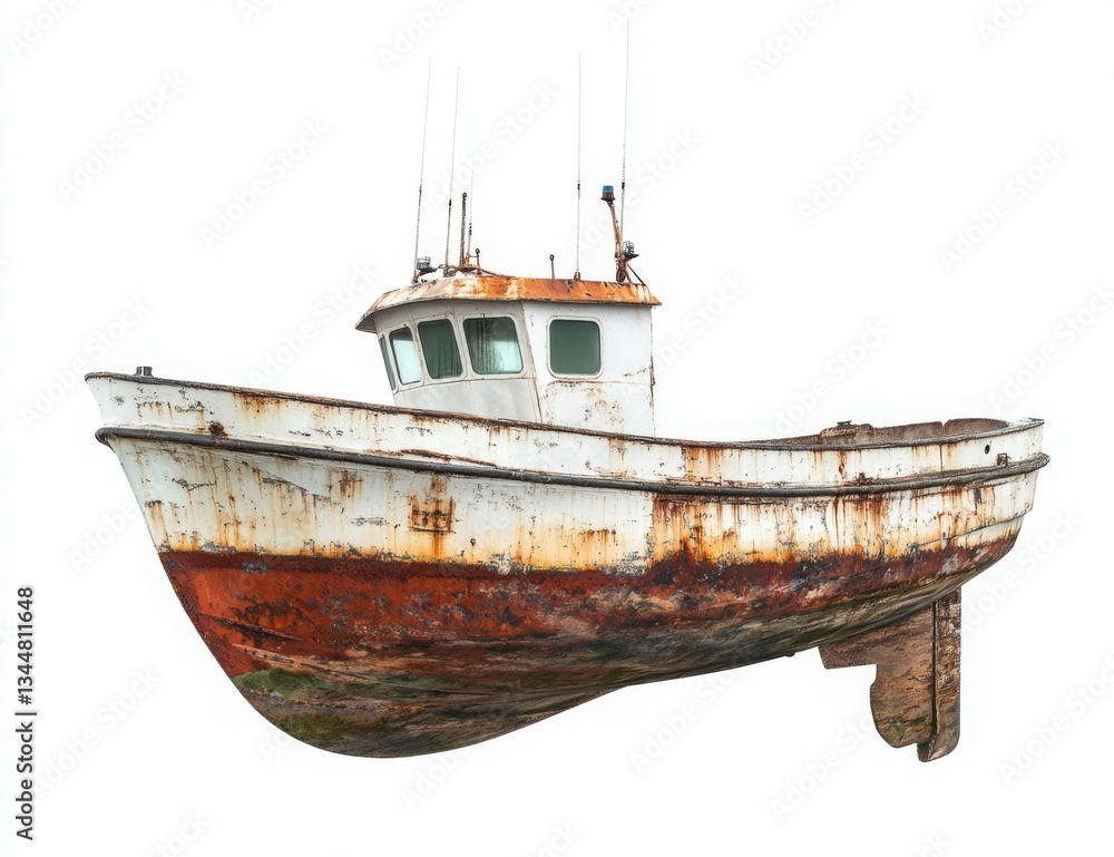 Rusty Fishing Boat, Isolated on White Background Rusty Fishing Boat, Isolated on White Background