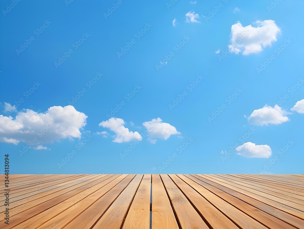 Photo of a Wooden Deck Under a Clear Blue Sky Photo of a Wooden Deck Under a Clear Blue Sky