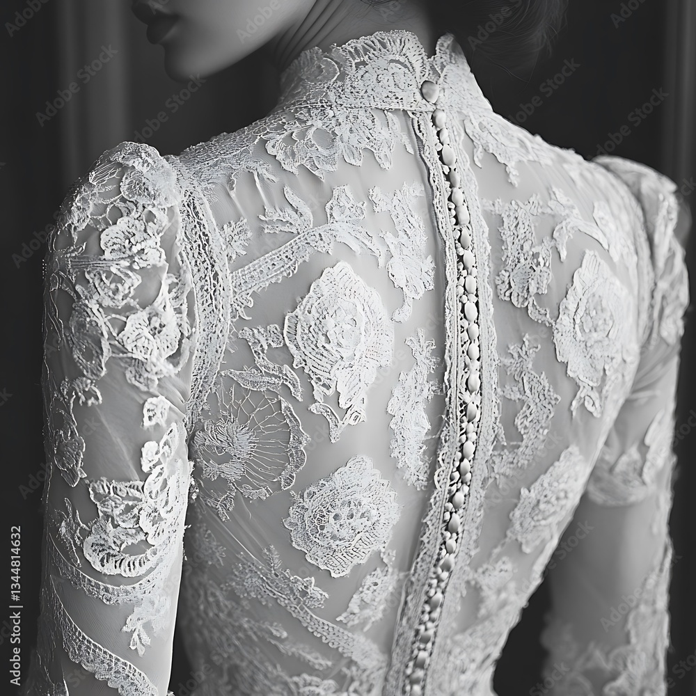 Obraz premium Delicate Floral Lace Closeup Vintage Wedding Fabric Elegant Embroidery Details Photo