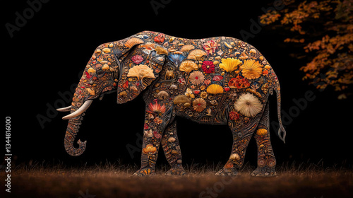 Obraz na płótnie Elephant adorned with nature's elements w salonie