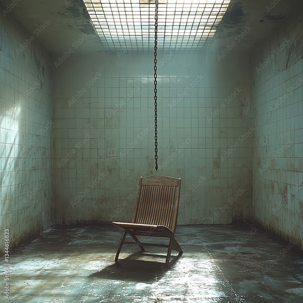 Empty cell, wooden chair