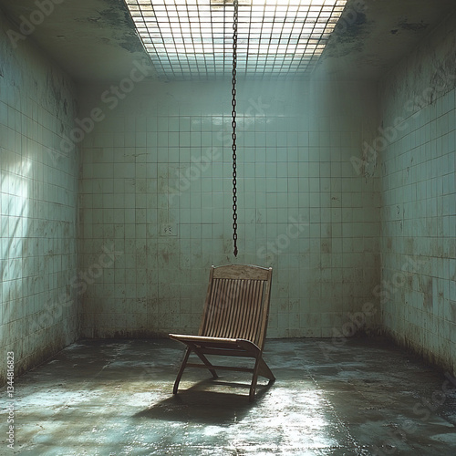 Obraz na płótnie Empty cell, wooden chair w salonie