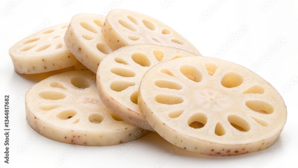 Sliced Lotus Root on White Background Sliced Lotus Root on White Background