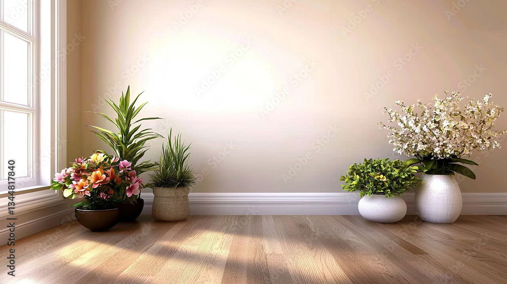 Empty room, plants, sunlight