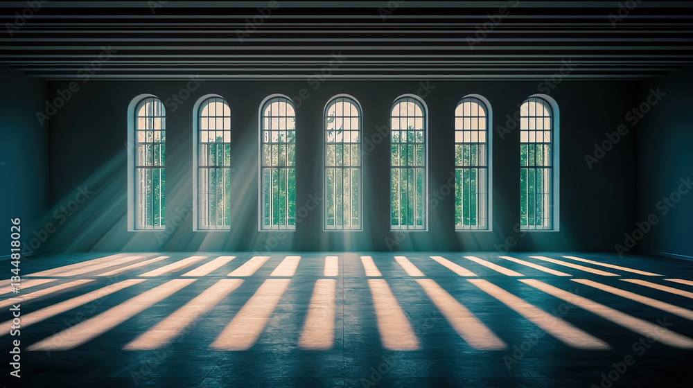 Empty room with sunlight through windows