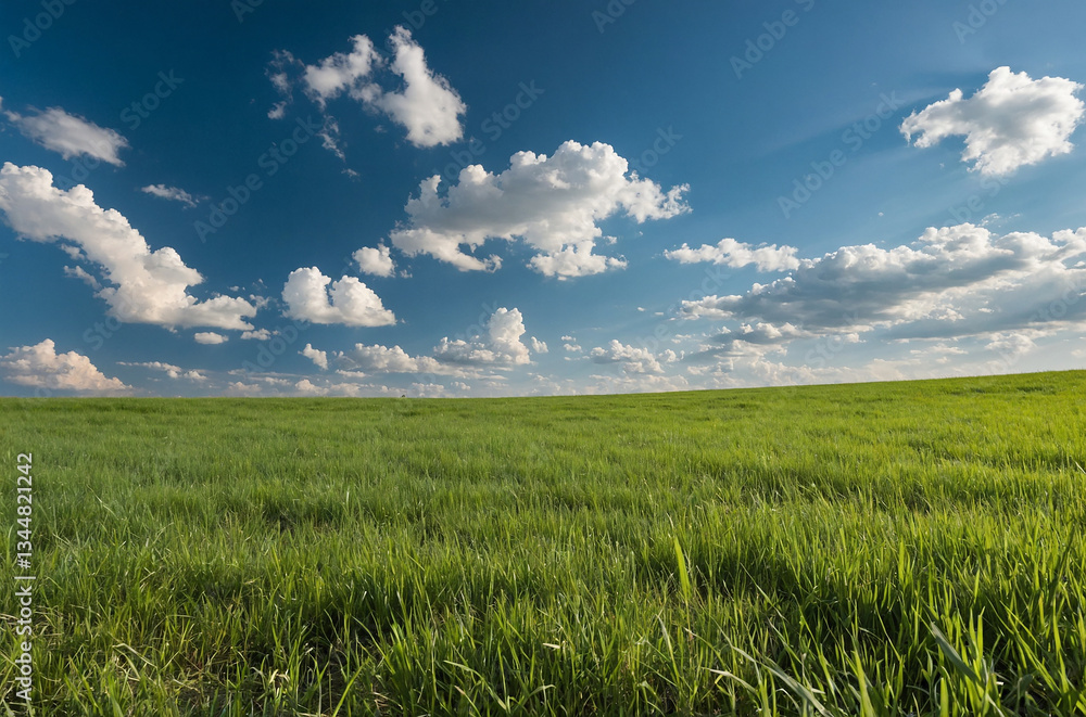 Obraz premium vast, open field of green grass with a clear blue sky