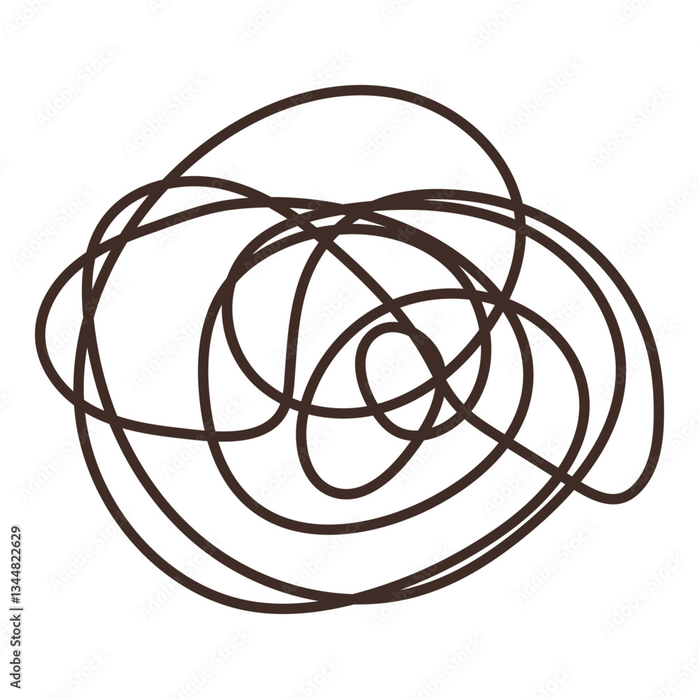 Randomly intertwined black lines creating a chaotic, looping abstract shape with overlapping curves. Ideal for complexity, confusion, creativity, problem-solving, chaos, process abstract art. Flat Randomly intertwined black lines creating a chaotic, looping abstract shape with overlapping curves. Ideal for complexity, confusion, creativity, problem-solving, chaos, process abstract art. Flat