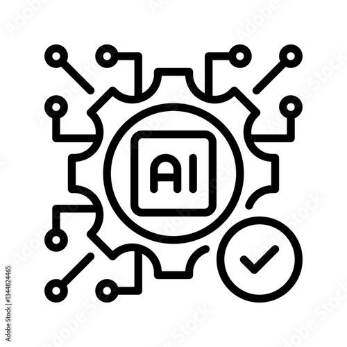 AI Quality Check Line Icon, Outline Symbol for Artificial Intelligence, Machine Learning, Automated Testing, Smart Technology, and Digital Inspection. Vector Sign Icon.