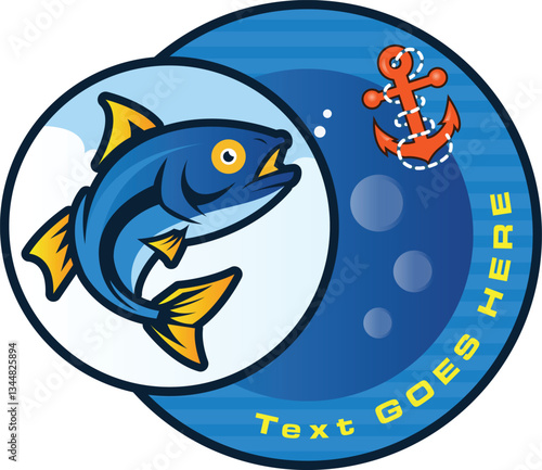 fish marine logo design with vector emblem style