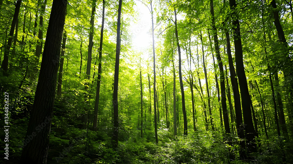 Naklejka premium Lush Green Forest Sunlight