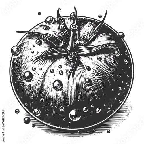 Fresh red tomato with water droplets in close-up, reflecting its vibrant color and natural farm-fresh appeal