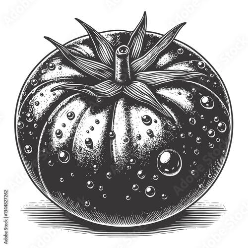 Close-up view of a fresh tomato with water droplets, highlighting its vibrant red color and natural freshness