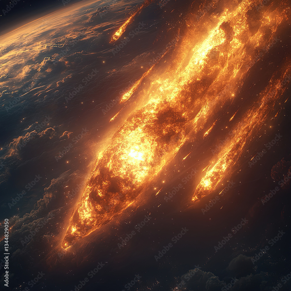 Fiery meteor shower over Earth