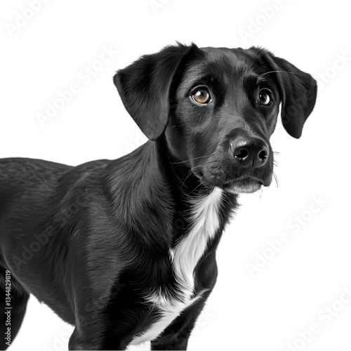Adorable Black Dog with White Chest