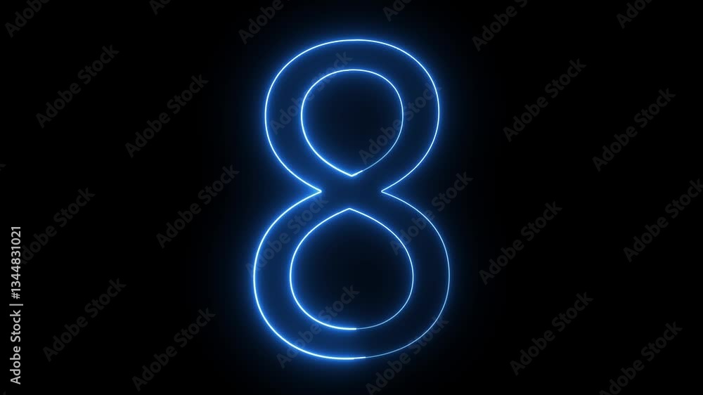 Glowing neon blue color Number 8 animation icon digit sign symbol on black background Glowing neon blue color Number 8 animation icon digit sign symbol on black background