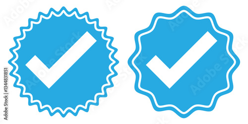 Verified check mark icon set. blue check marks symbol. Circle and square tick symbol. Quality sign icon. Checklist and approval check flat style. Approval checks flat style.  blue verified badge icon 