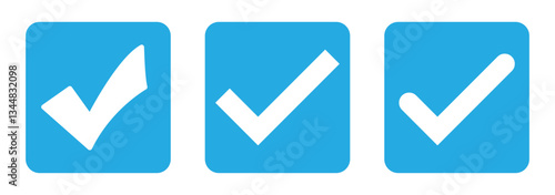 Verified check mark icon set. blue check marks symbol. Circle and square tick symbol. Quality sign icon. Checklist and approval check flat style. Approval checks flat style for web, ui, ux design.