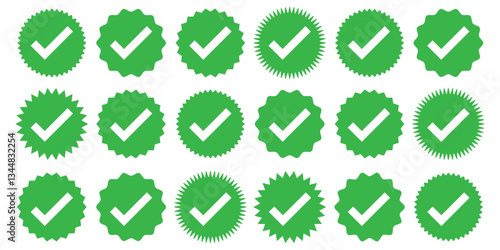 Verified badges. Verified badge vector icons. Verification symbol set. Social media account verification icons. green check mark icon. Profile green verified badge. vector design.