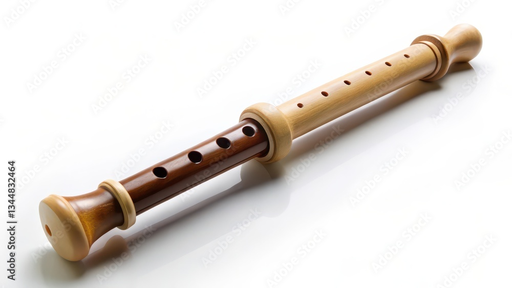 Naklejka premium Wooden Flute on White Background