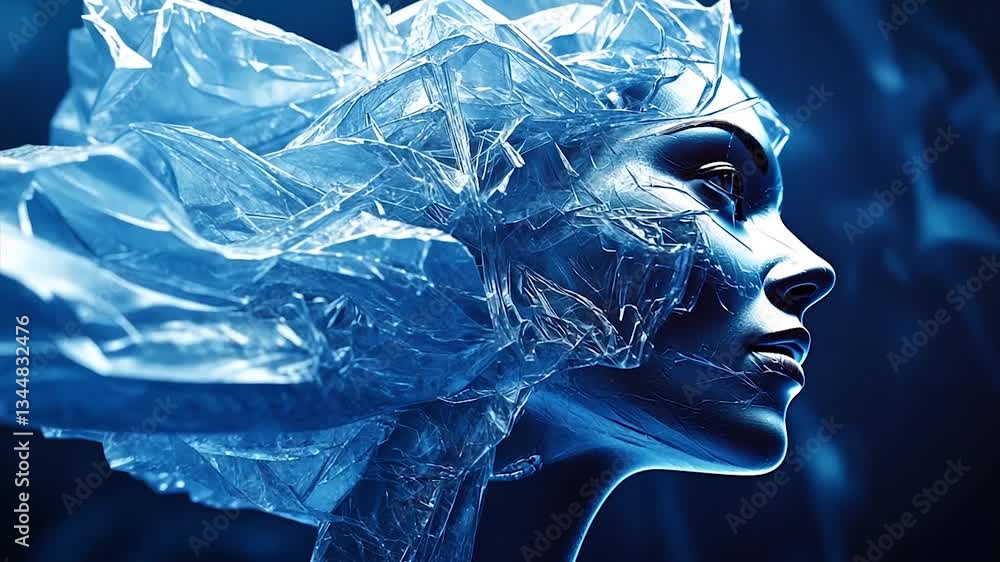 Futuristic portrait of a woman with translucent plastic overlay, glowing Futuristic portrait of a woman with translucent plastic overlay, glowing