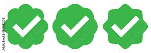 Whatsapp verified profile badge. Green verified badge icon. Social media account verification icon. Green check mark sign. Guaranteed safety person sign. Approved tick profile.  