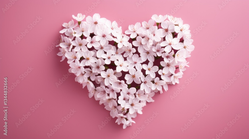 Obraz premium Heart of soft pink flowers on a pink background