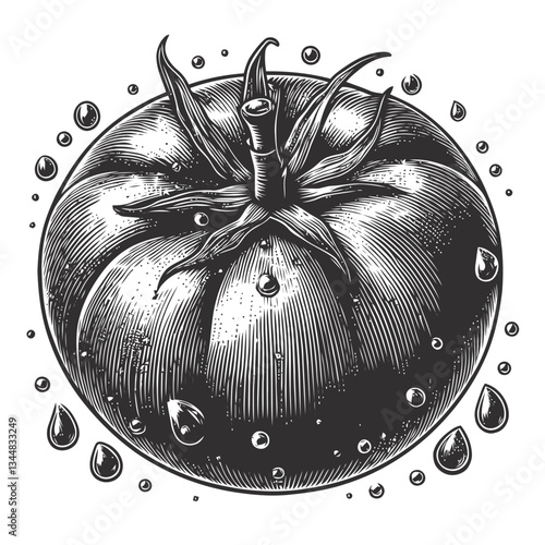 Close-up image of a red tomato with sparkling water droplets, illustrating freshness and juicy texture