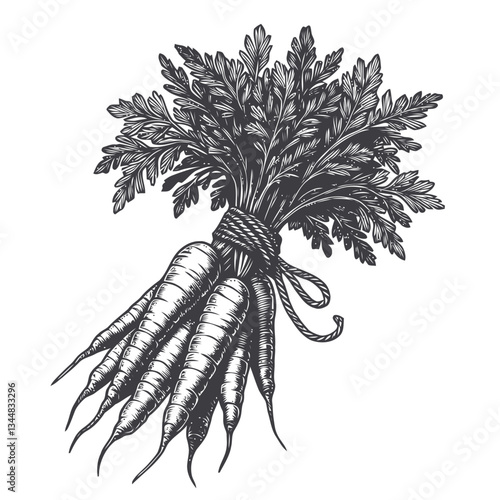 Rustic display of freshly harvested carrots tied with twine, reflecting the charm and health benefits of organic produce