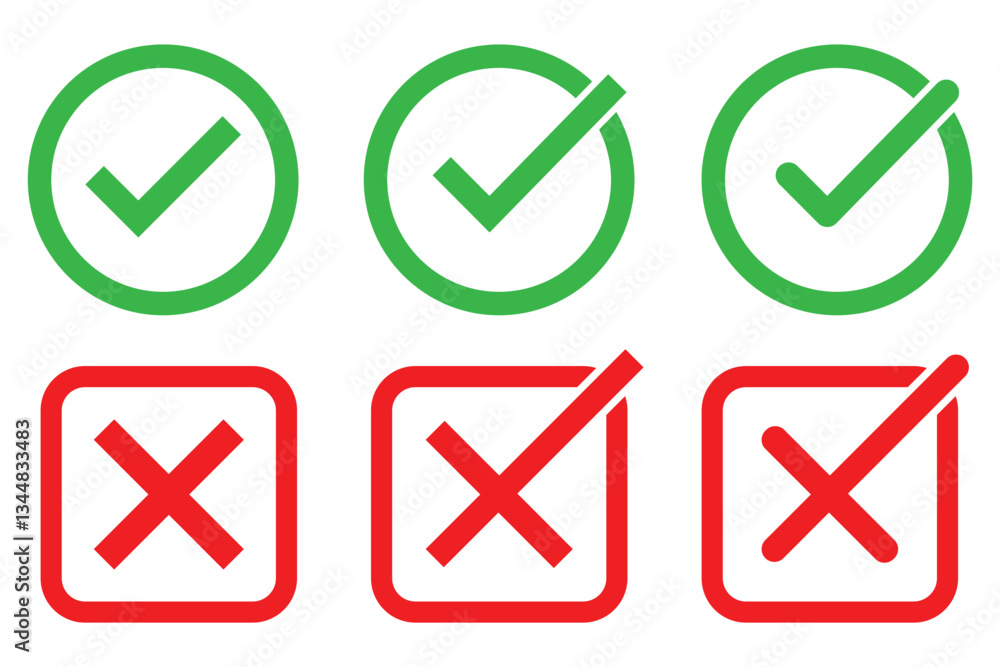 tick and cross button. set of green and red check box with yes and no sign. right and wrong buttons and yes or no checkmark icons in green tick box and red cross. tick and cross button. set of green and red check box with yes and no sign. right and wrong buttons and yes or no checkmark icons in green tick box and red cross.